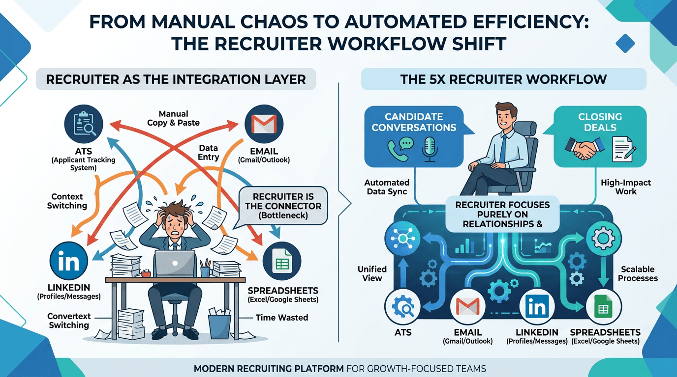 Recruiter as Integration Layer vs The 5x Recruiter Workflow